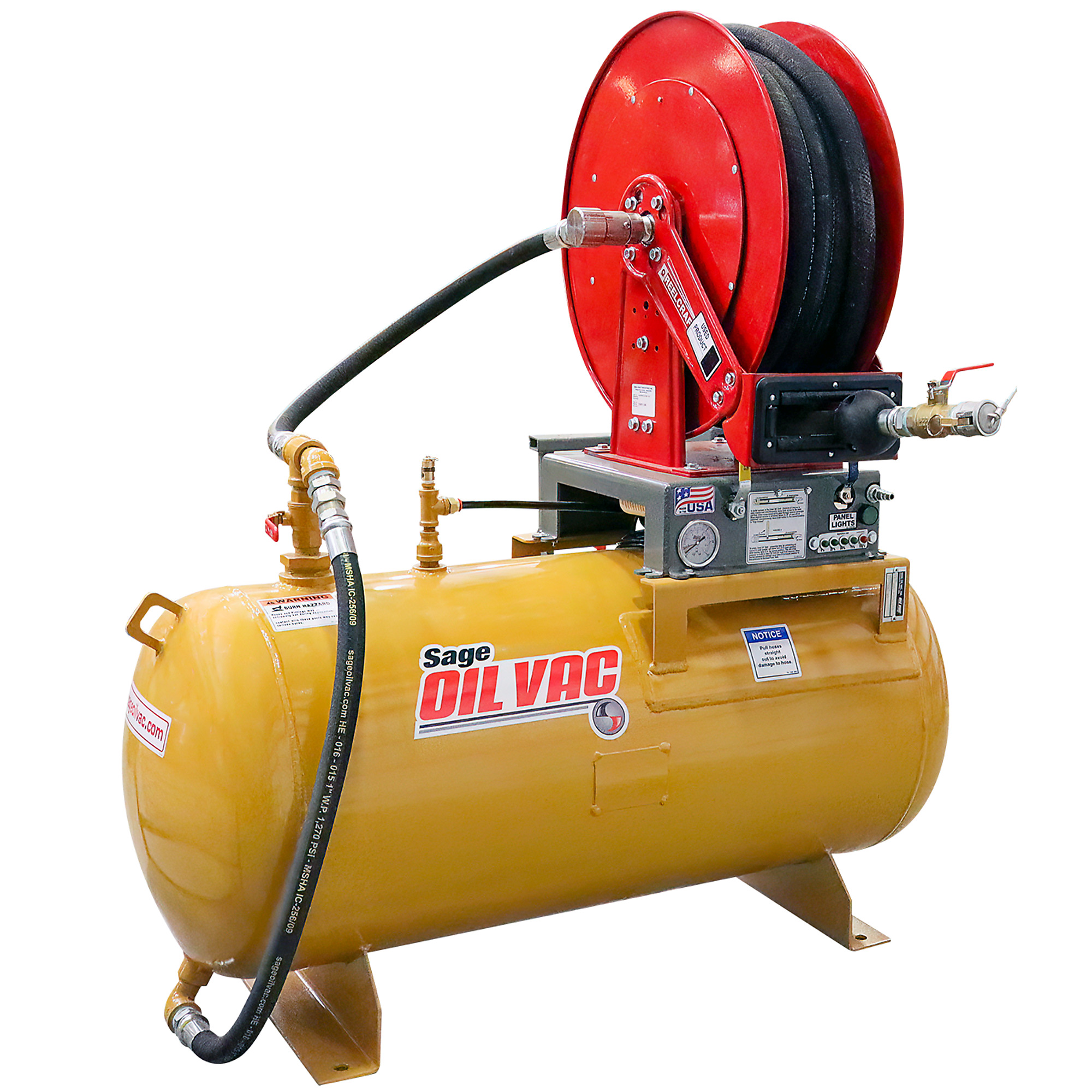 The 60UL VacBuilt includes a 60-gallon (227.3-L) waste oil tank, hose reels and controls conveniently packaged with Sage Oil Vac’s no-pump vacuum technology to remove hot motor oil from equipment at up to eight gallons per minute.